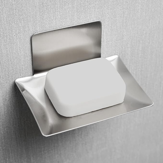 Soap Dish for Shower Wall, Stainless Steel Adhesive Soap Holder for Bathroom